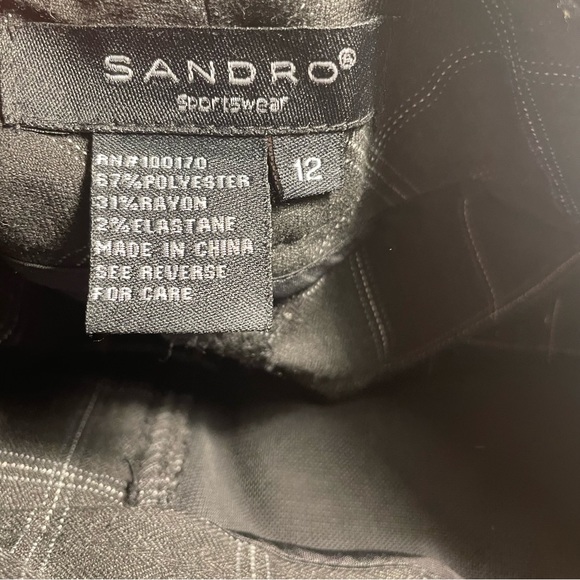 SANDRO Sportswear Black Windowpane Check Wide Leg Cuff Trousers size 12 - Picture 4 of 6